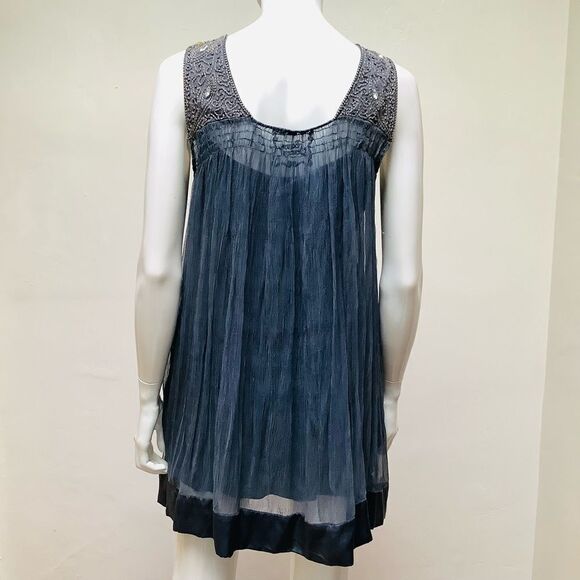BONNIE STRAUSS SILK BEADED MINI DRESS SHEER MEDIUM - Picture 3 of 16